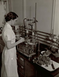 historical image of home economist in laboratory