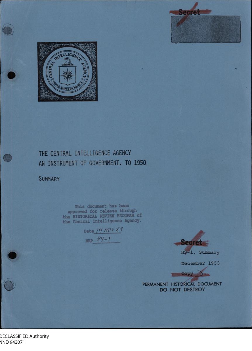 Director of Central Intelligence (DCI) Historical Files, 1947 - 1980