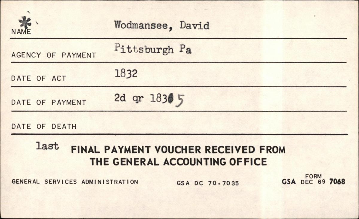 Index to Final Pension Payment Vouchers, 1818 - 1864