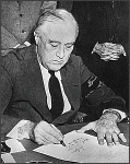 Franklin Roosevelt signing Declaration of War against Japan, December 9, 1941