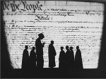 WPA Actors Silhouetted Against Constitution Backdrop
