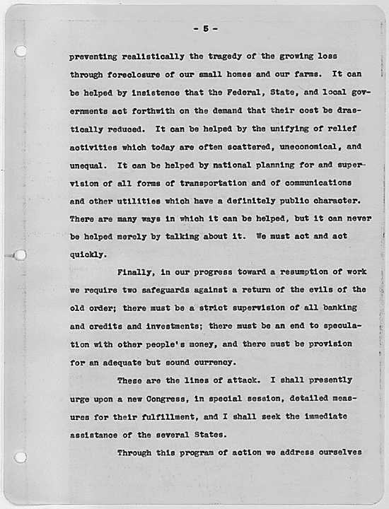 Fdr S First Inaugural Address Declaring War On The Great Depression National Archives