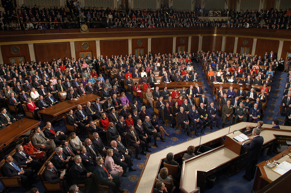 President George W Bush gives State of the Union Address before both houses of Congress