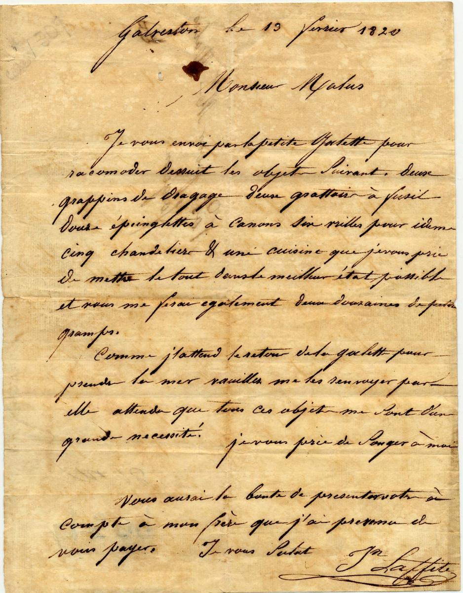 Note from Jean Lafitte.