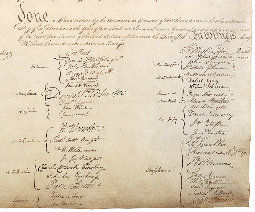 Close up of the Constitution and its signatures