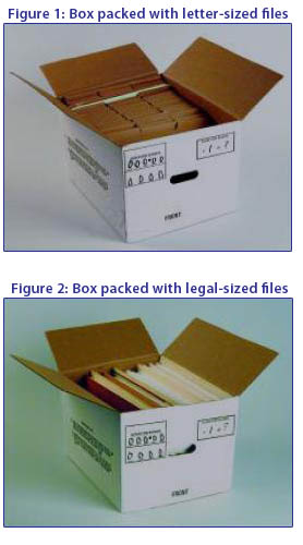 Boxes packed with letter and legal sized files.
