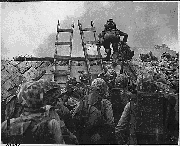 

&amp;quot;...Leathernecks use scaling ladders to storm ashore at Inchon in amphibious invasion September 15, 1950...&amp;quot; (ARC Identifier: 532404); General Photograph File of the U.S. Marine Corps, 1927 - 1981; Records of the U.S. Marine Corps, 1775 - ; Record Group 127; National Archives.
