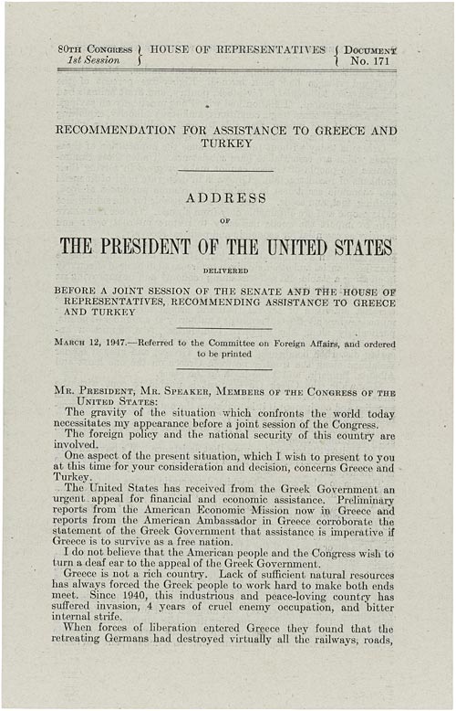 Truman Doctrine (1947) | National Archives