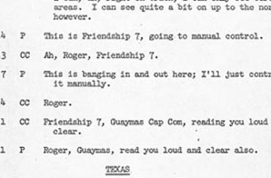 Transcript of John Glenn's Official Communication with the Command Center