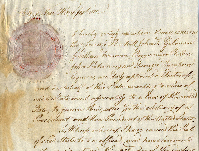 1792 New Hampshire Certificate of Ascertainment