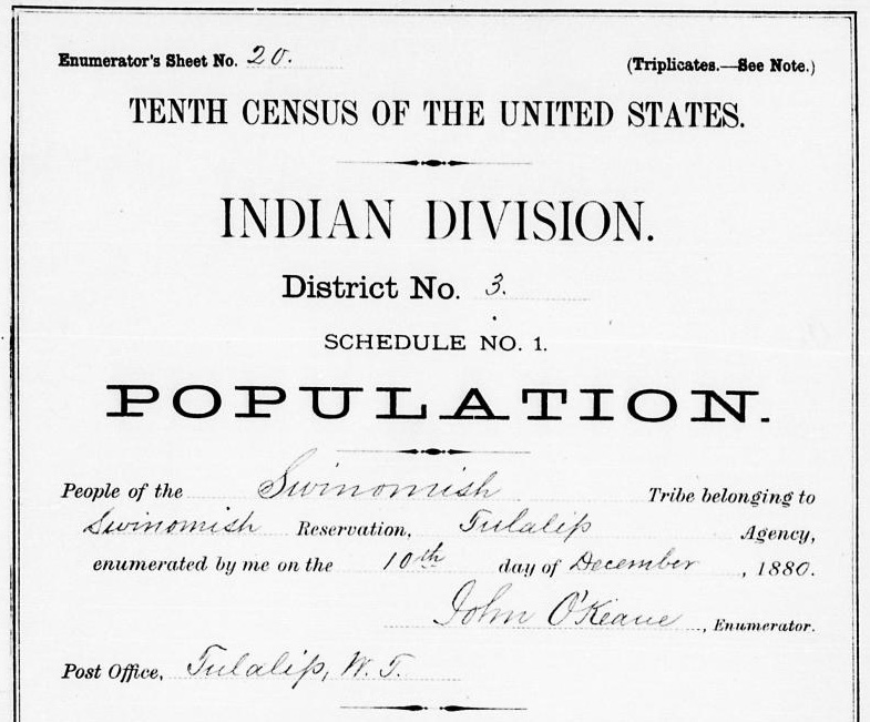 page from 1880 special census  Indians schedule, Swinomish Reservation