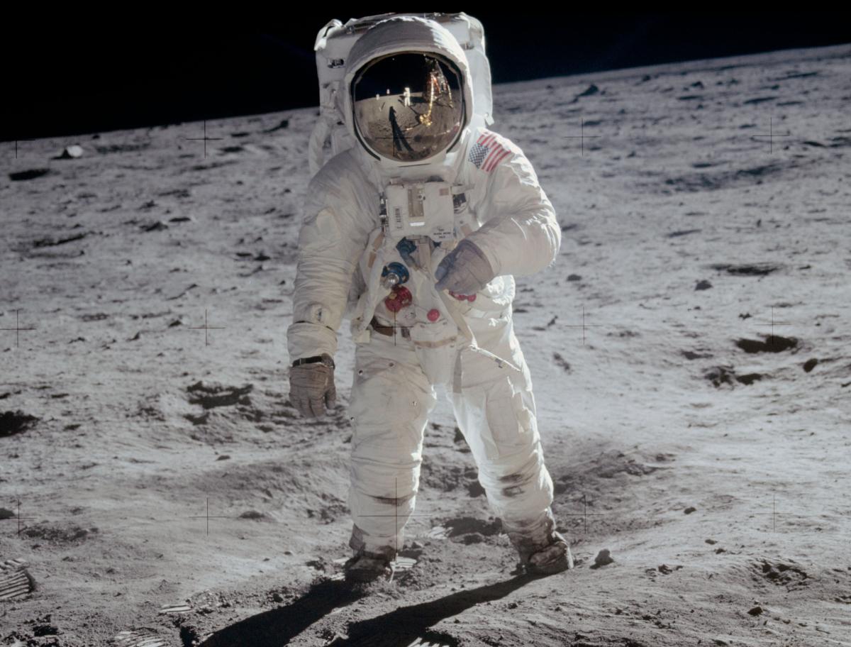 Buzz Aldrin walks on the Moon