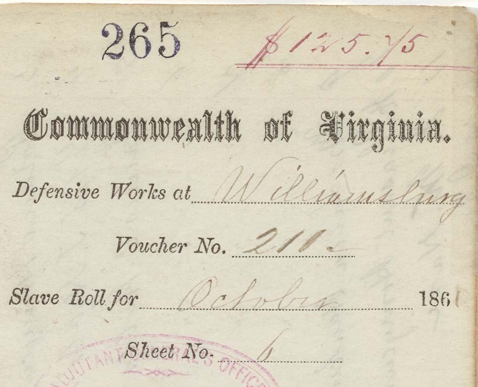 top portion of a Confederate slave payroll