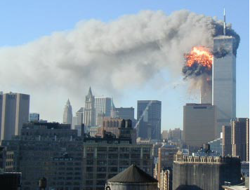 World Trade Center after plane crash on September 11, 2001