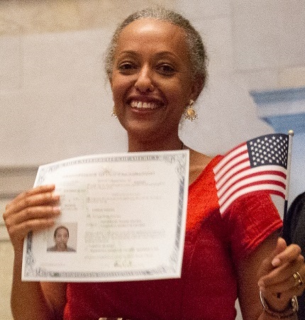 New citizen after naturalization ceremony