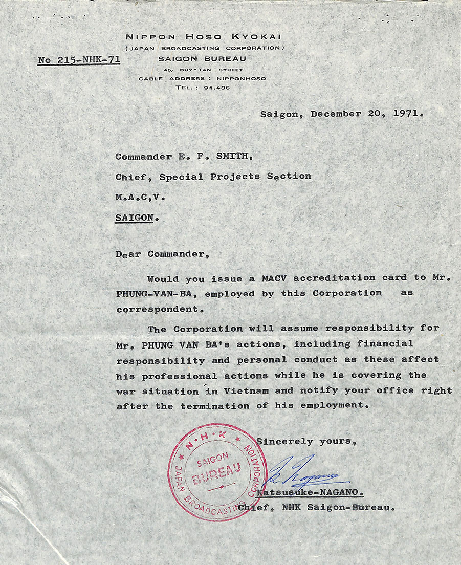 Document from Vietnamese Correspondents Accreditation Files