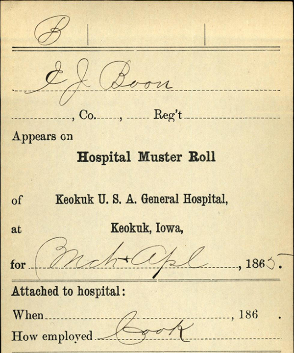 Carded Service Record from Keokuk Hospital