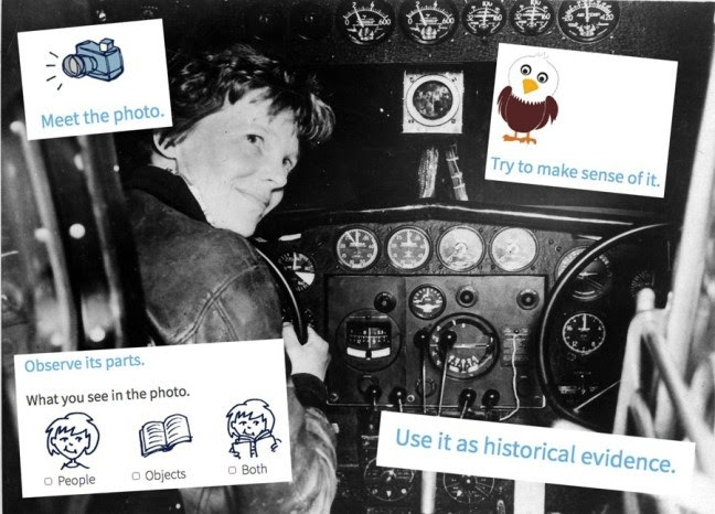 Amelia Earhart in her airplane