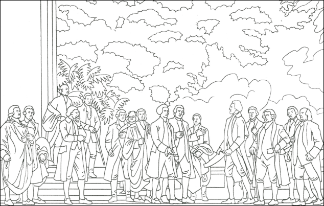 coloring book page showing Declaration of Independence