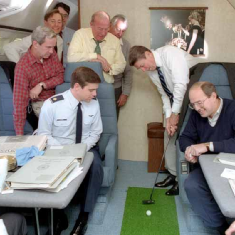 President Reagan practices golf on Air Force One