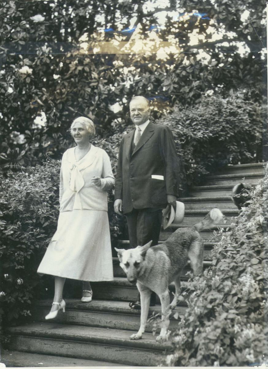 Lou and Herbert Hoover with dog Pat