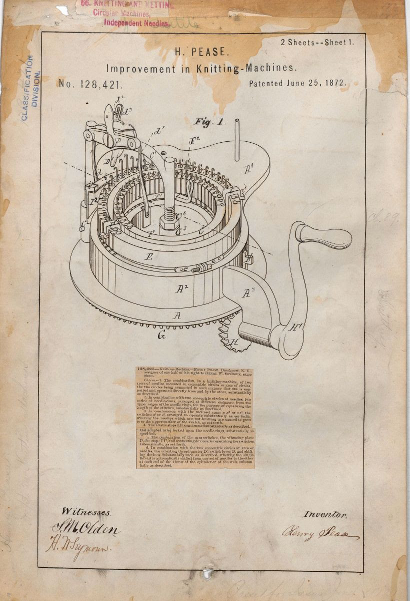 patent for knitting machine