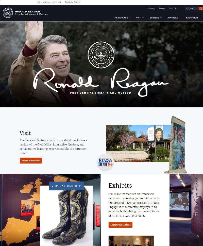 Front page of Reagan Library website