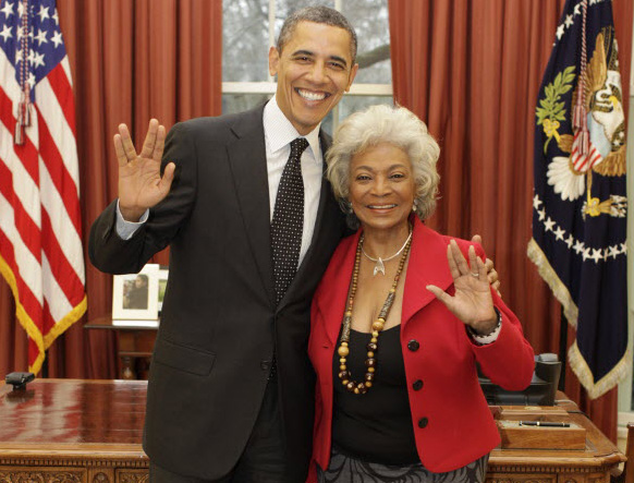 President Barack Obama and Nichelle Nichols in the Oval Office