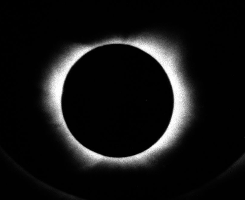 Photograph of the Sun blocked by the Moon in a total solar eclipse