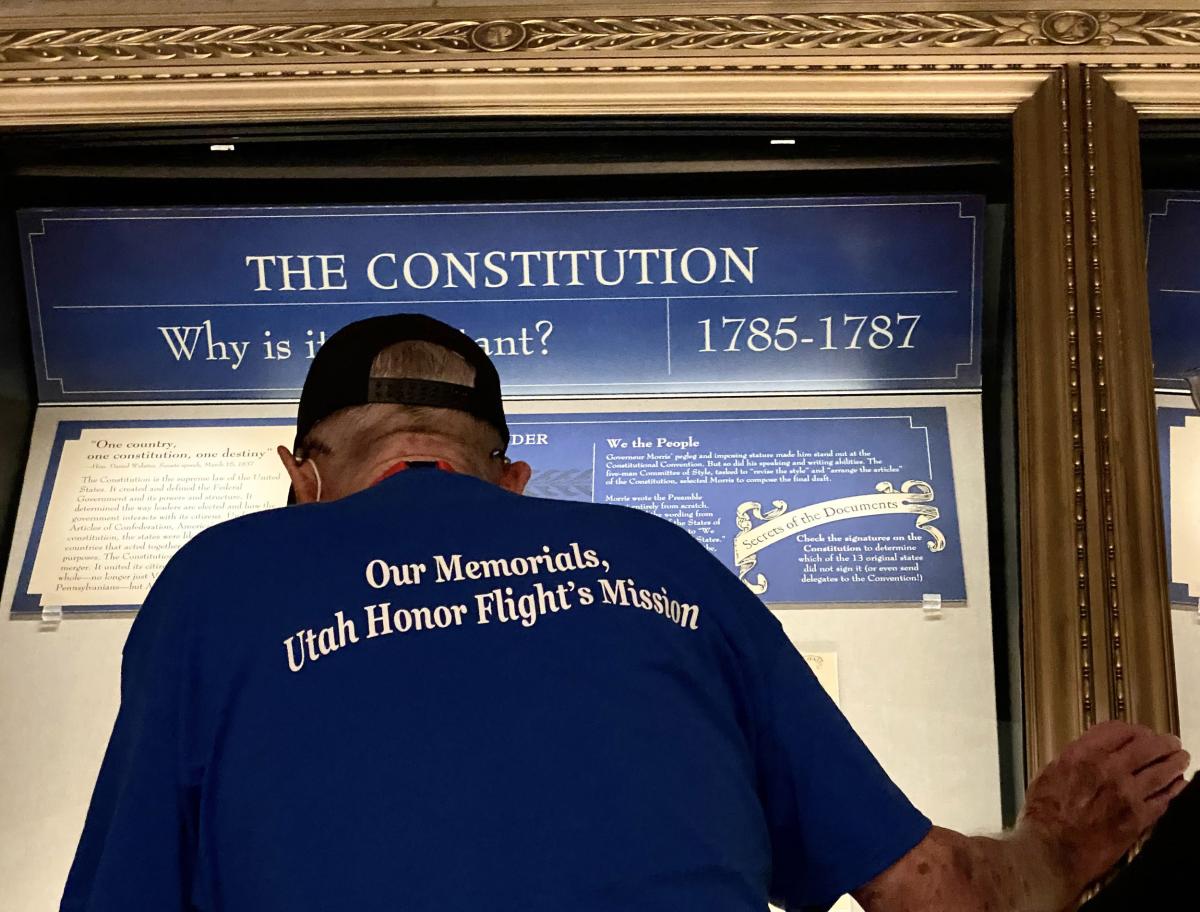 Veteran reading about the Constitution