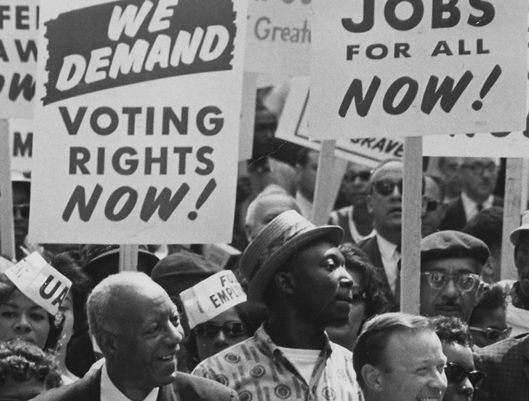 Signs advocating voting rights carried during the 1963 March on Washington