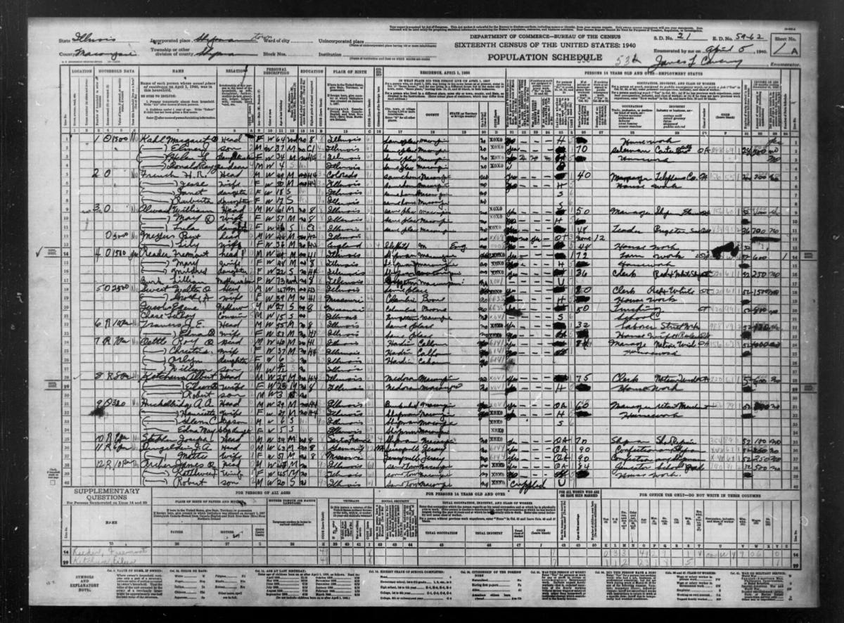 1940 census page for Illinois, Macoupin County