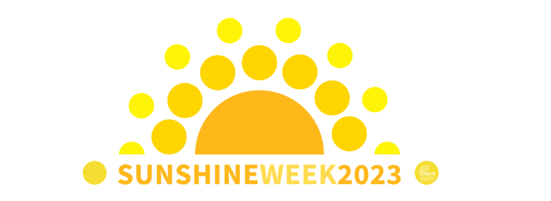 stylized sun rising with the text Sunshine Week 2023 below it