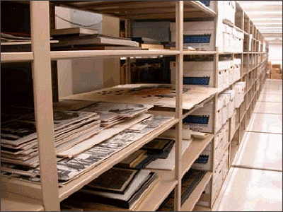 Exhibits on shelves in the Hampton Collection