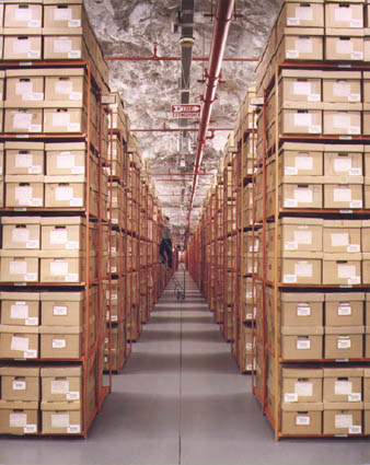 records storage shelving in a mine room