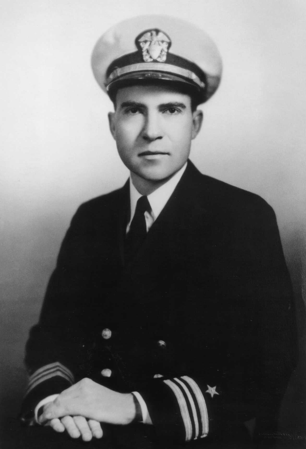 1945 photograph of Lt. Commander Richard Nixon wearing his Navy uniform. When Richard Nixon ran for Congress in 1946 he wore his Navy uniform as he declared at the time that he did not have a civilian suit. Richard Nixon Presidential Library and Museum, used with permission of the Richard Nixon Foundation and Julie Nixon Eisenhower. 