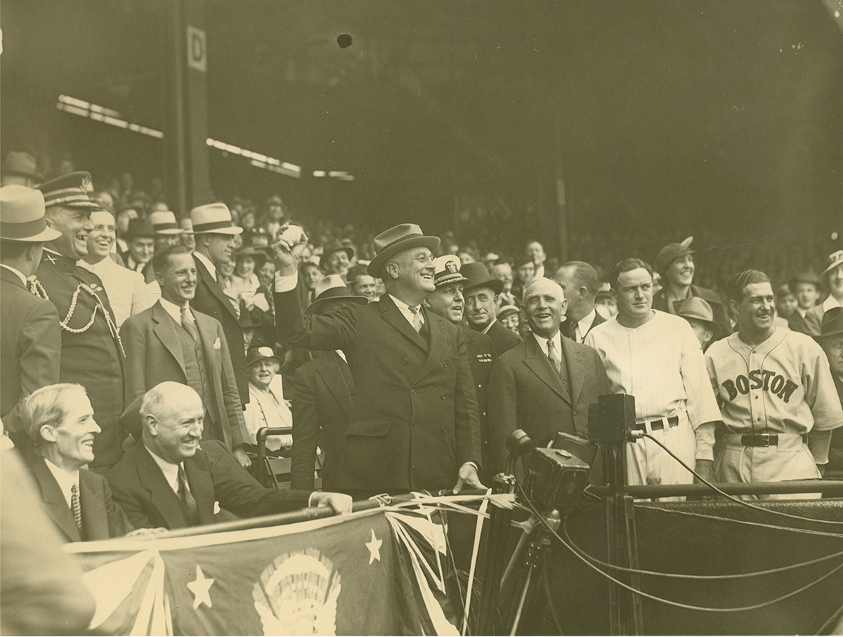 President Roosevelt throws out the first ball of the 1934 baseball season