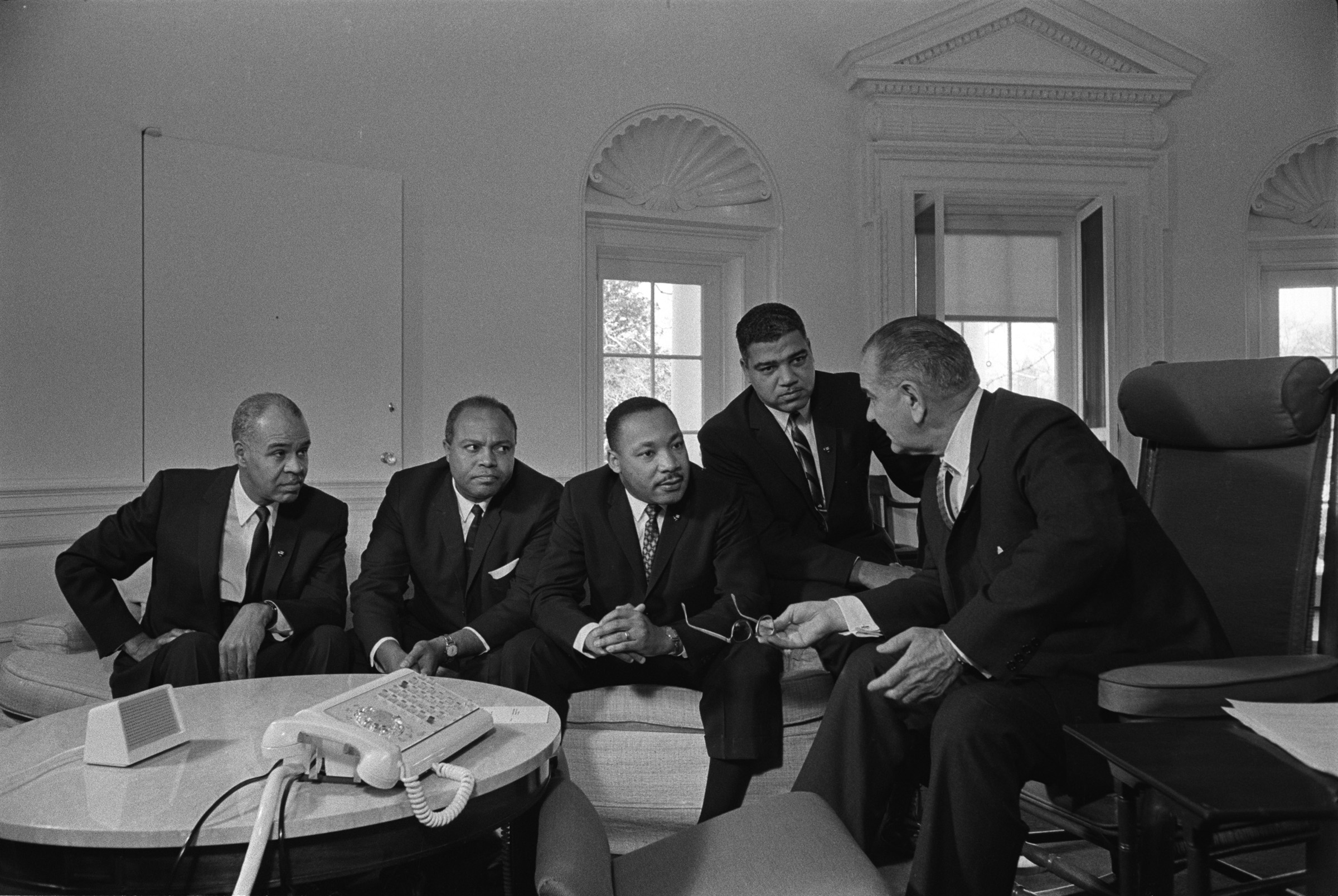 Johnson meets with civil rights leaders in the Oval Office in January   1964.
