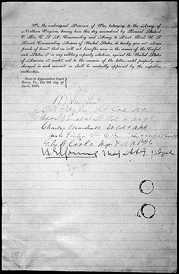General Robert E. Lee's parole document dated April 9, 1865 - History By Mail