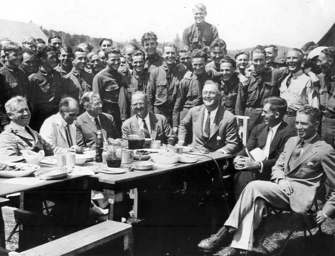 FDR visits CCC enrollees at Camp Roosevelt, August 1933