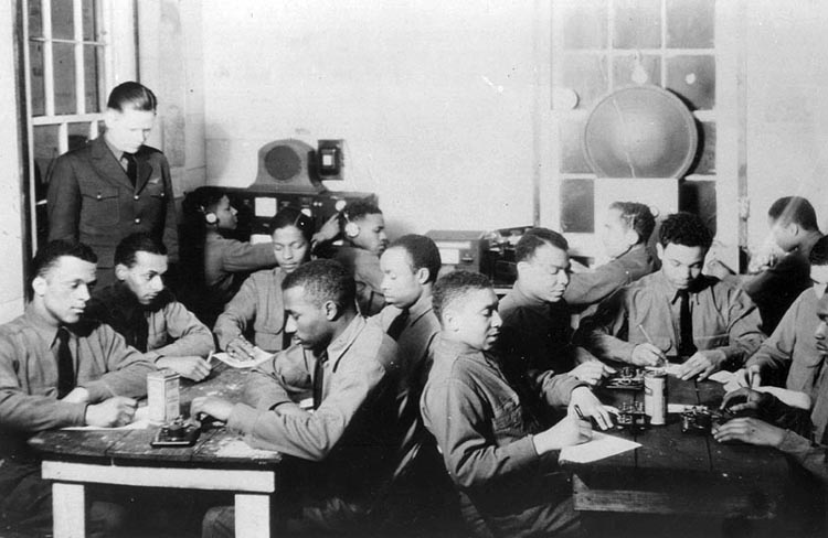 African American CCC enrollees take a radio class