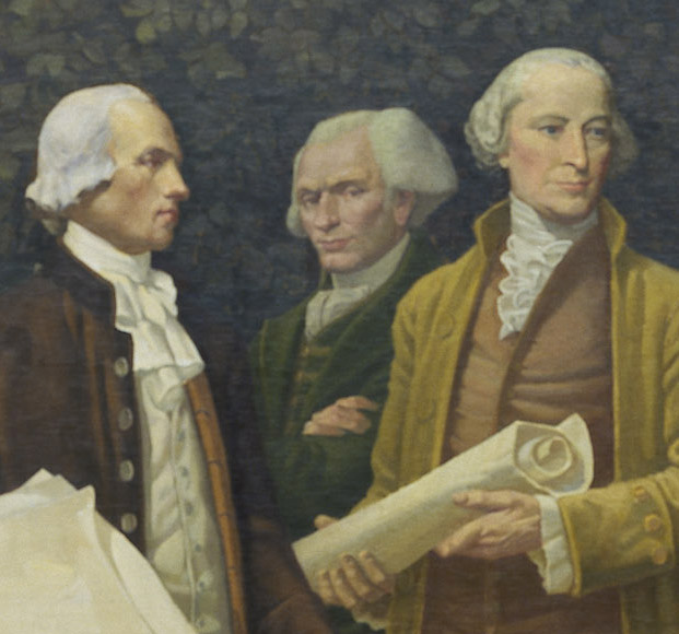 Elbridge Gerry (center) can be seen in the mural of the members of the Constitutional Convention