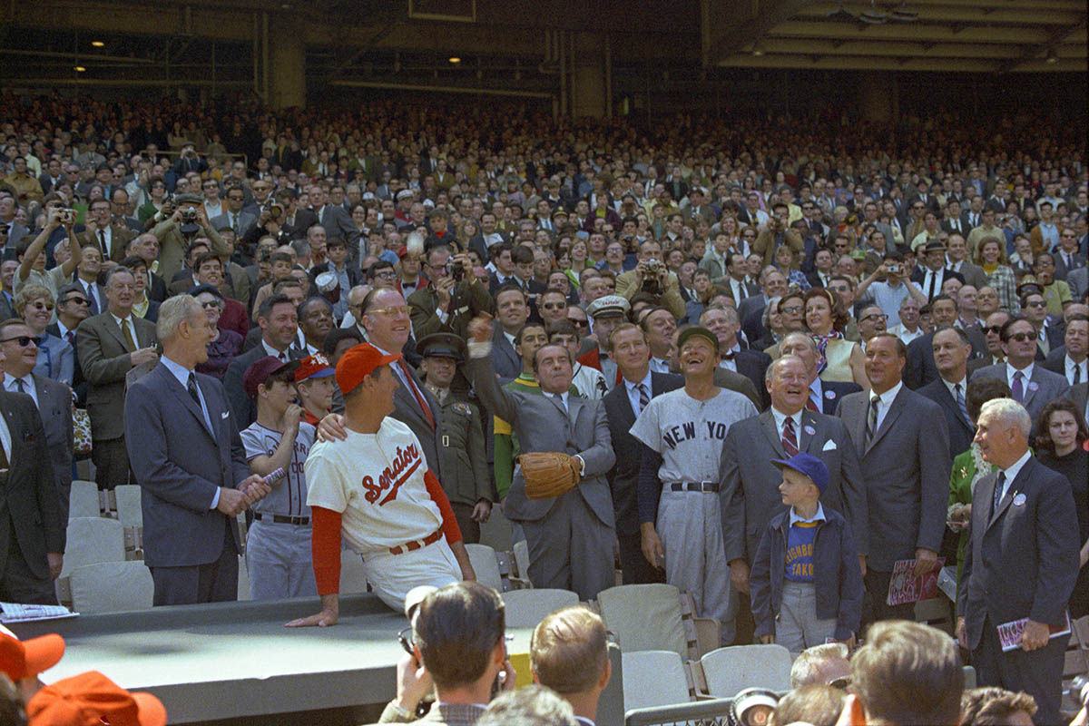 President Nixon throws out basebal on opening day 1969