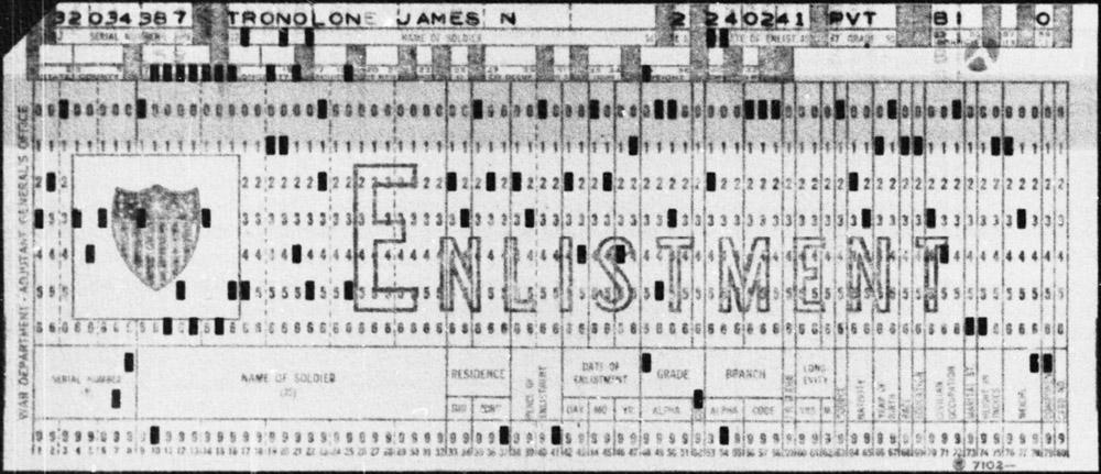 A punch card for James N. Tronolone