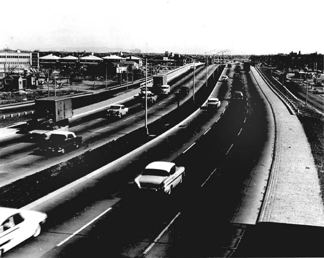 A completed interstate (I-495) on Long Island, New York, in the late 1950s