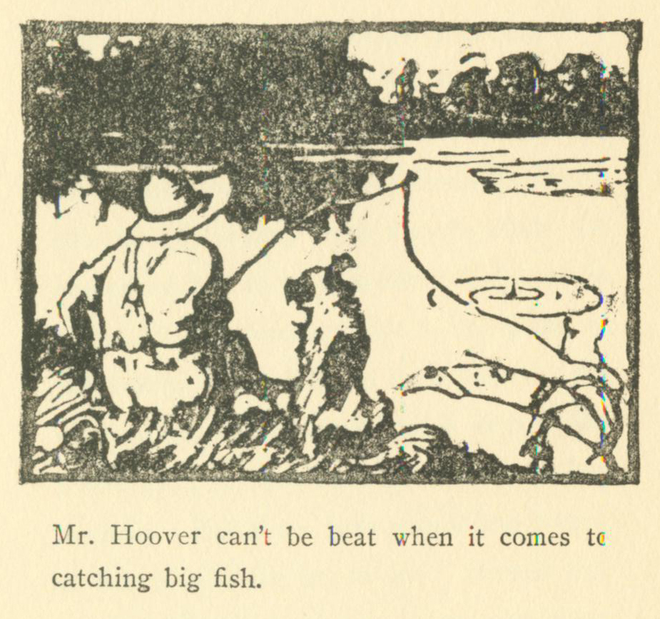 Drawing of Hoover as a boy fishing