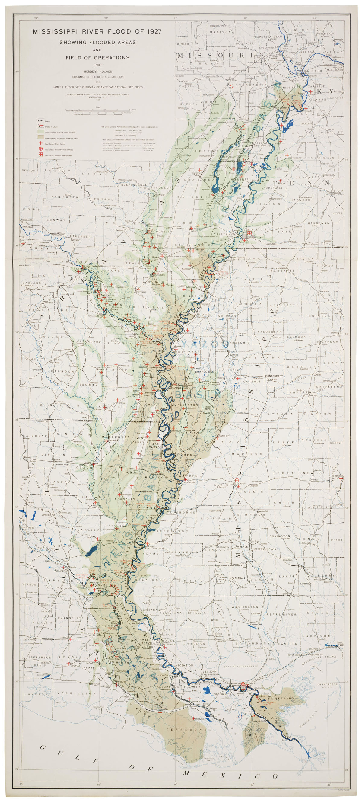 map of the great Mississippi River Flood of 1927