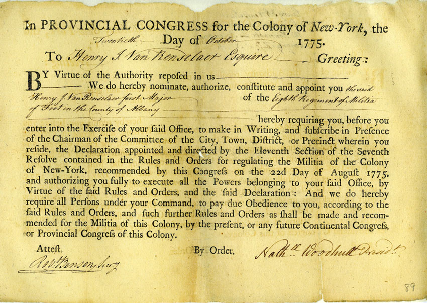 colonial commission for Henry Van Rensselaer