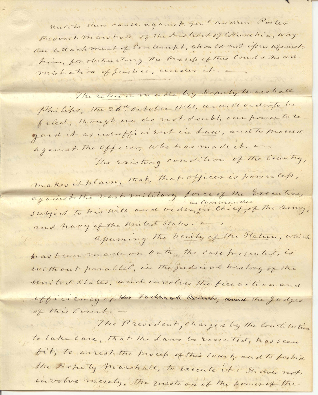 Opinion of the Court (page 2 of 3), dated October 30, 1861