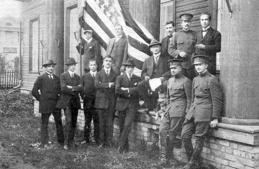 Ambassador David R. Francis (seated at center) and his staff at the American embassy at Vologda,